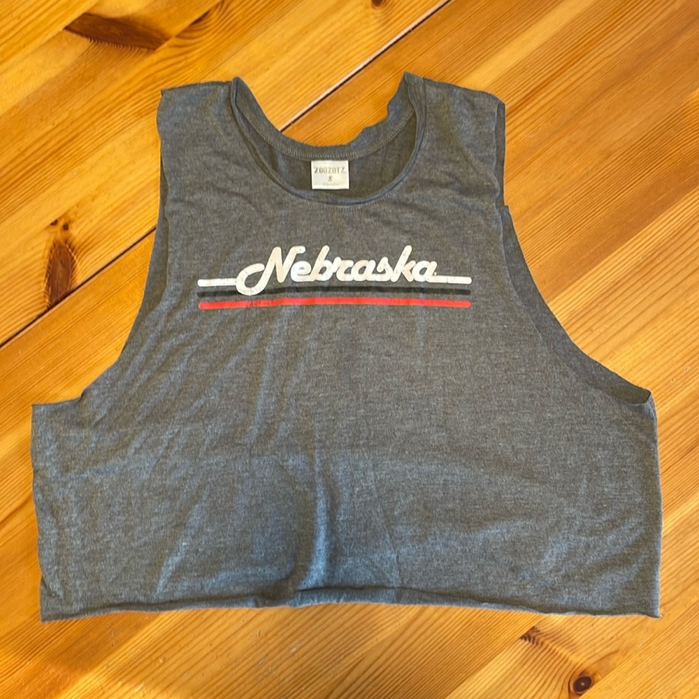 UNL Nebraska Size Small Cropped Gray Tee with Raw Edge